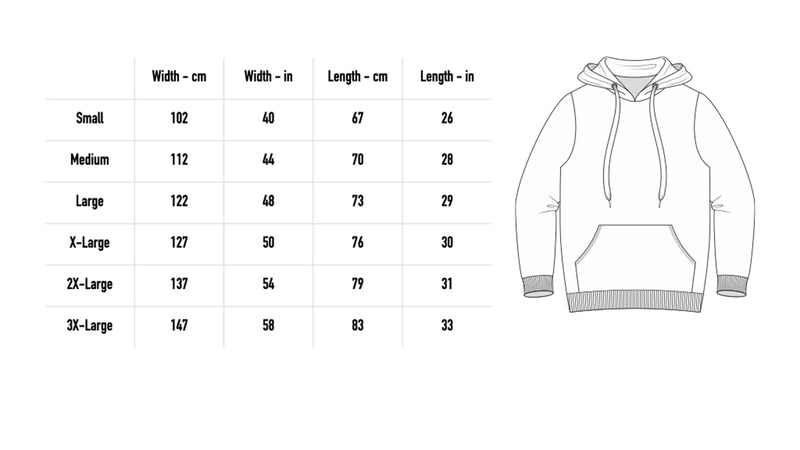 Size chart for Sexy Hoodie - Black